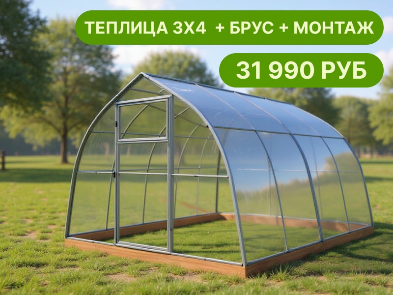 Комплект: теплица Каплевидной формы + брус + монтаж под ключ